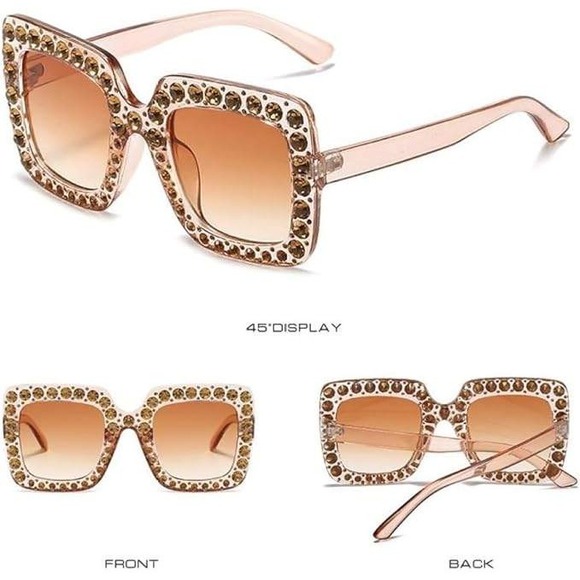 Rhinestone Sunglasses Women's‎ Square Frame Fashion Shades UV400 Protection - Picture 1 of 2